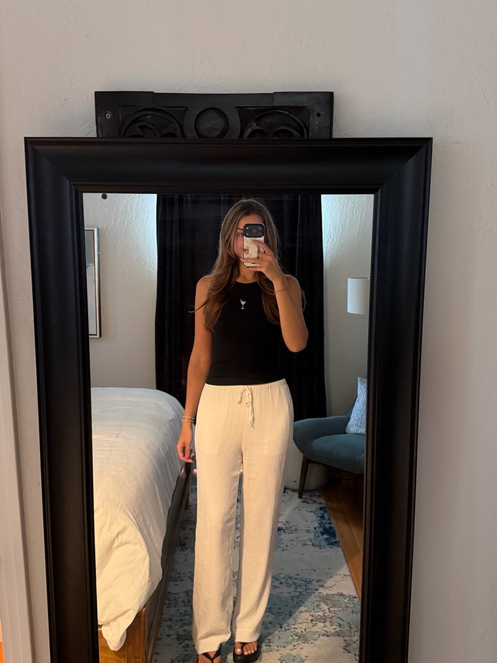 A&F Gemma Crinkle Wide Leg Pull-On Pant Cream- Small Long
